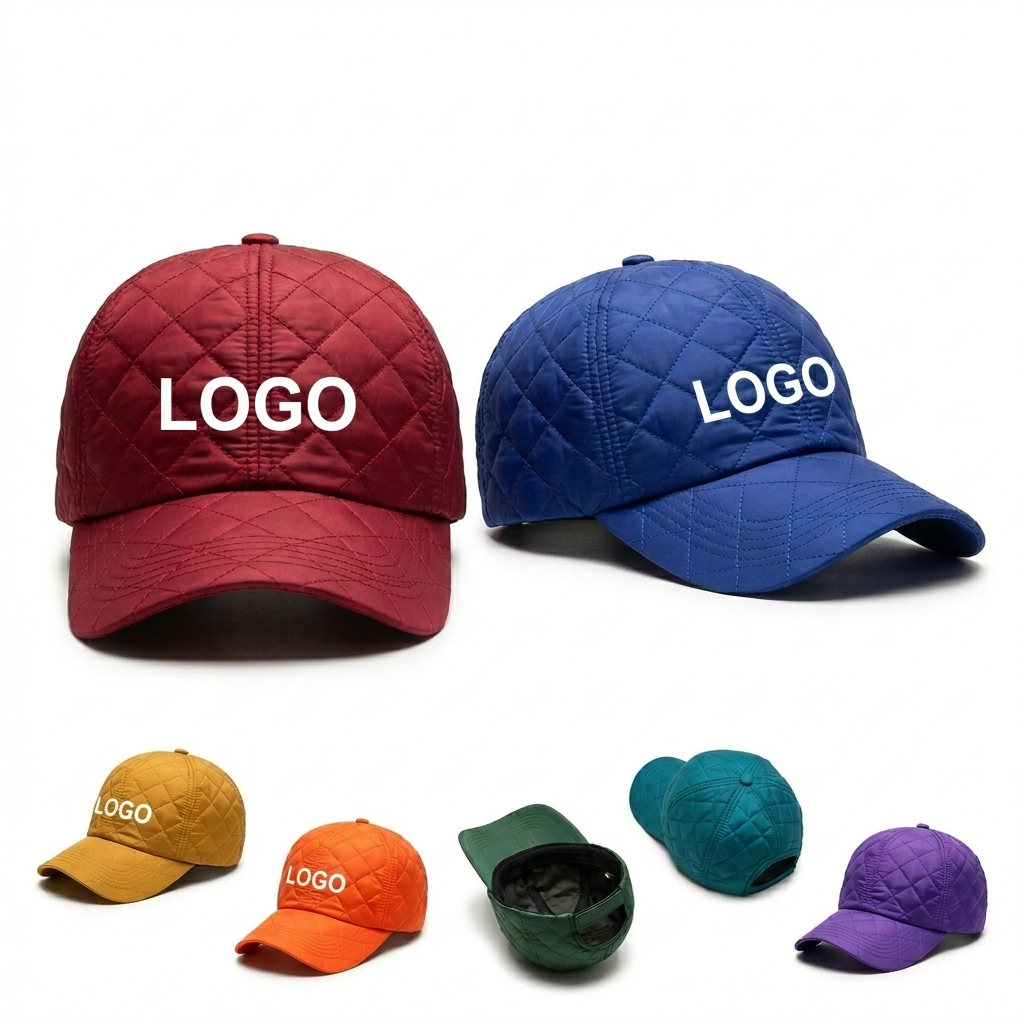 Quilted Baseball Cap with Colorful Stitching