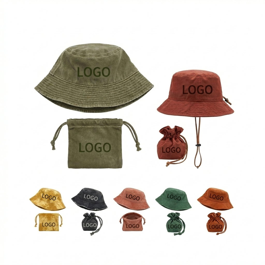 Foldable Cotton Bucket Hat with Carry Pouch