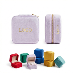 Velvet Jewelry Box Set - Zippered Travel Case & Multi-Color Flip-Top Ring Boxes