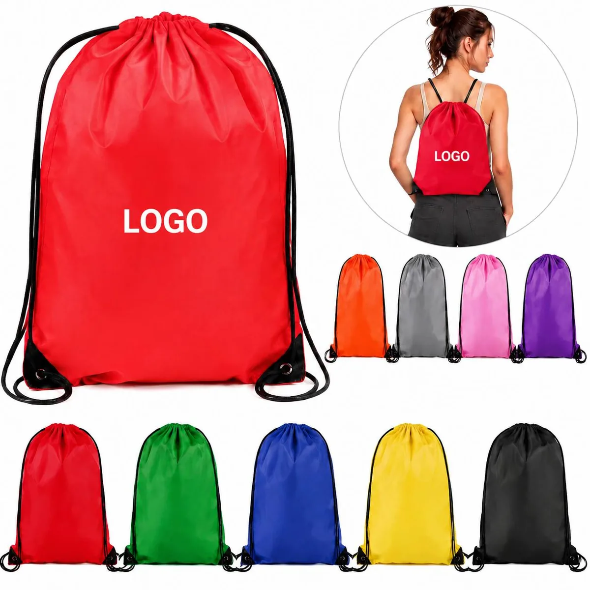 Waterproof Drawstring Sport Sack with Large Logo Panel