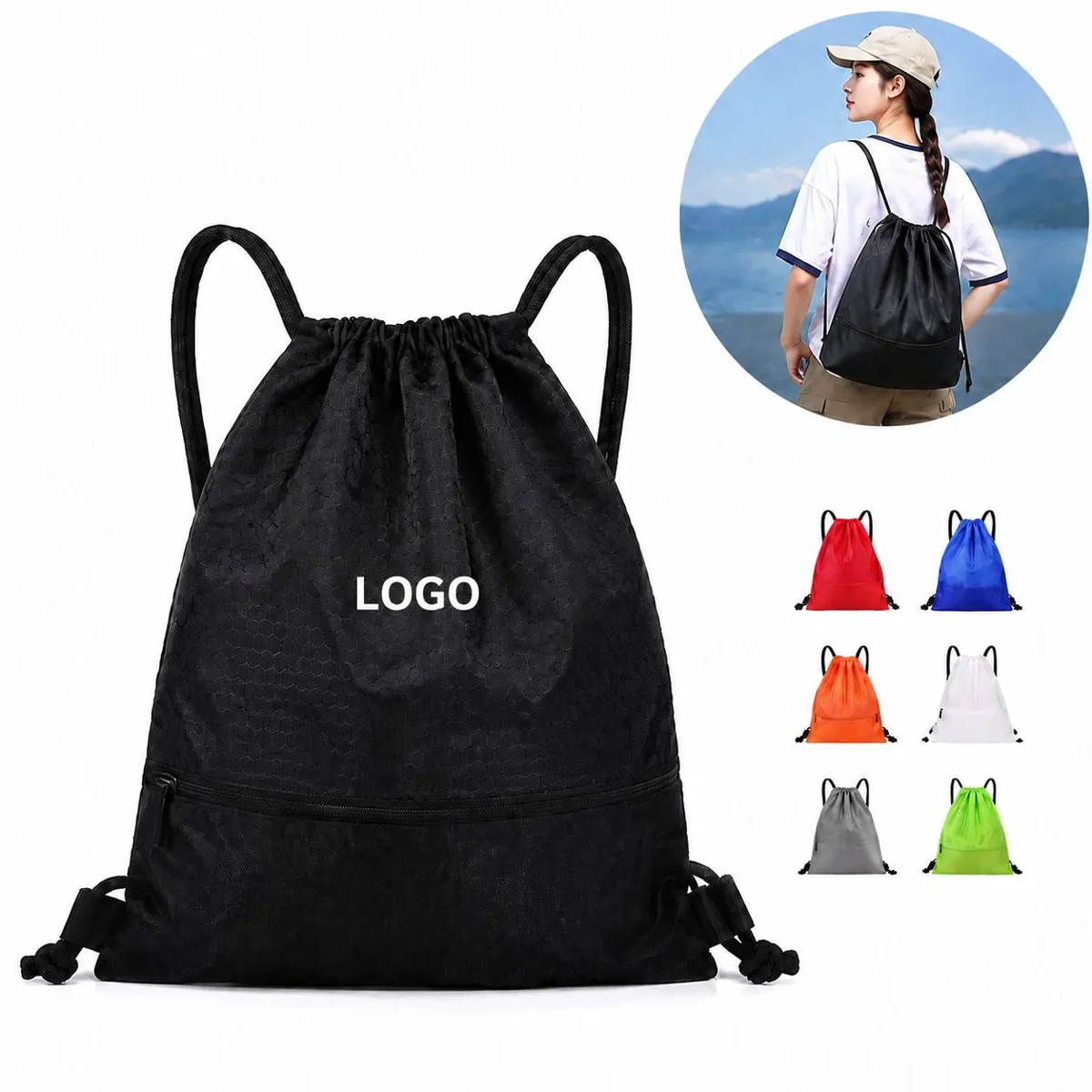 Durable Polyester Drawstring Backpack for Sport Travel