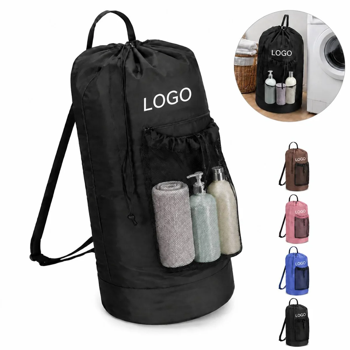 Portable Nylon Laundry Backpack with Adjustable Shoulder