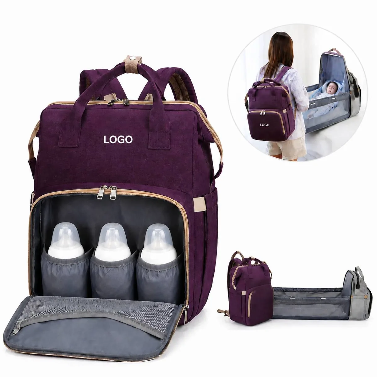Multifunctional Diaper Bag Backpack with Built-in Baby Bed