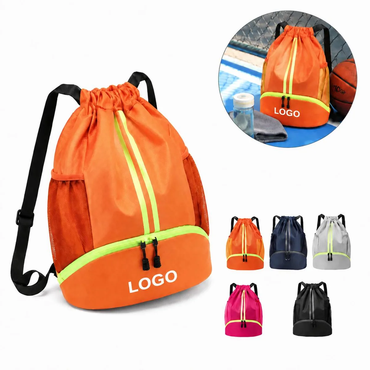 Waterproof Oxford Cinch Backpack with Dry Compartment