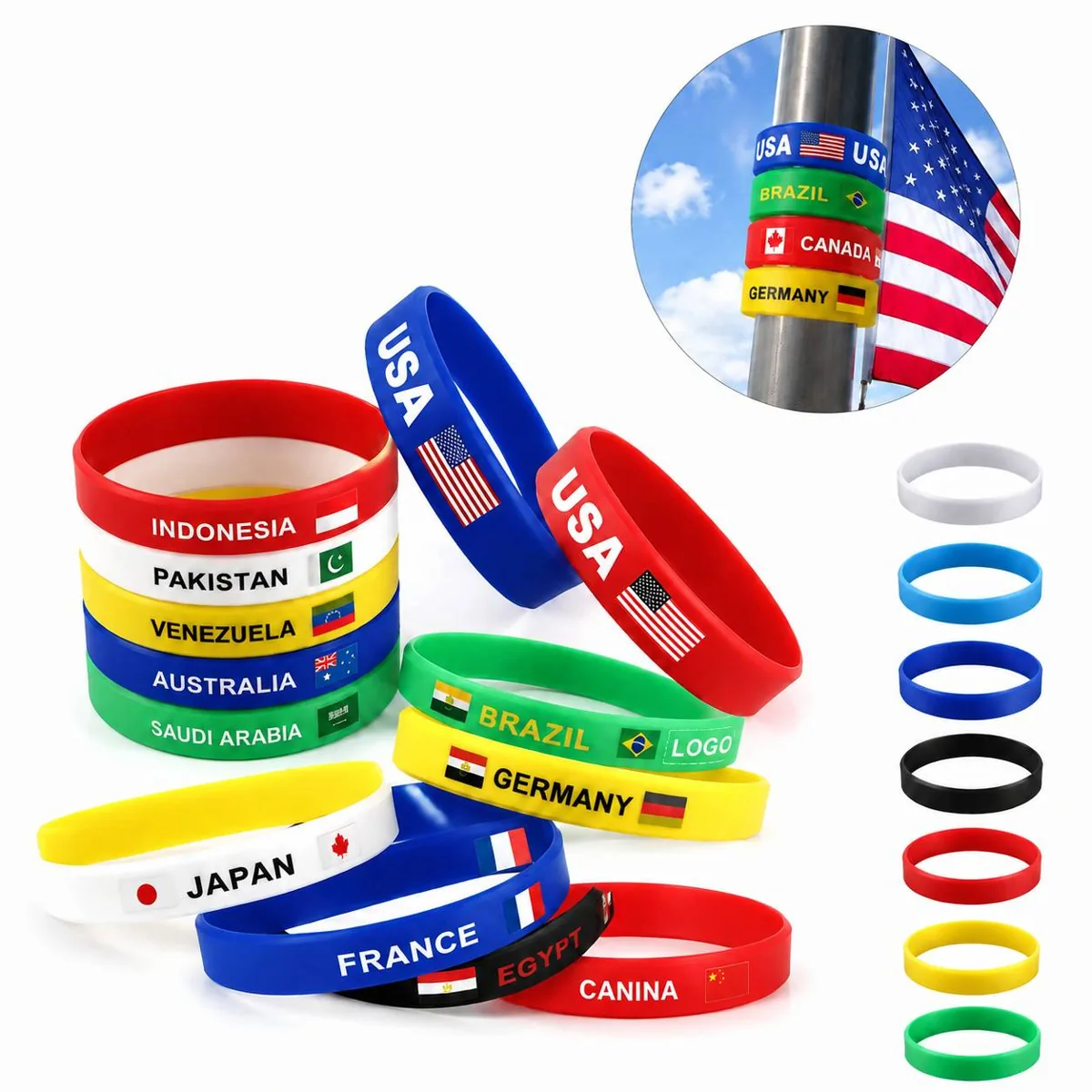 Silicone Wristbands Country Flags Customizable Patriotic