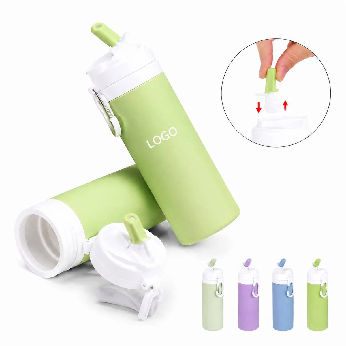 Portable Silicone Water Bottle with Detachable Straw