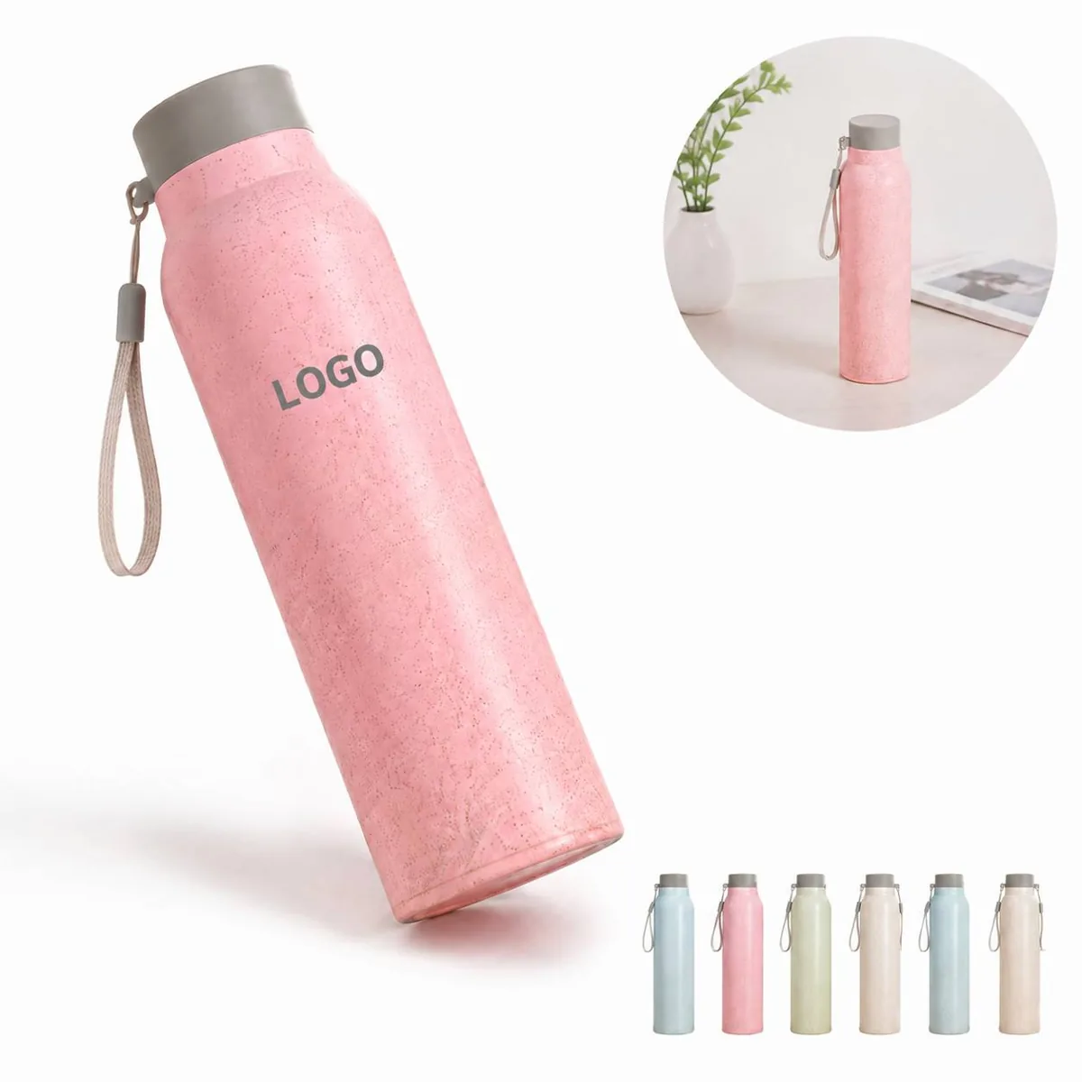 Custom Wheat Straw Glass Water Bottle with Logo