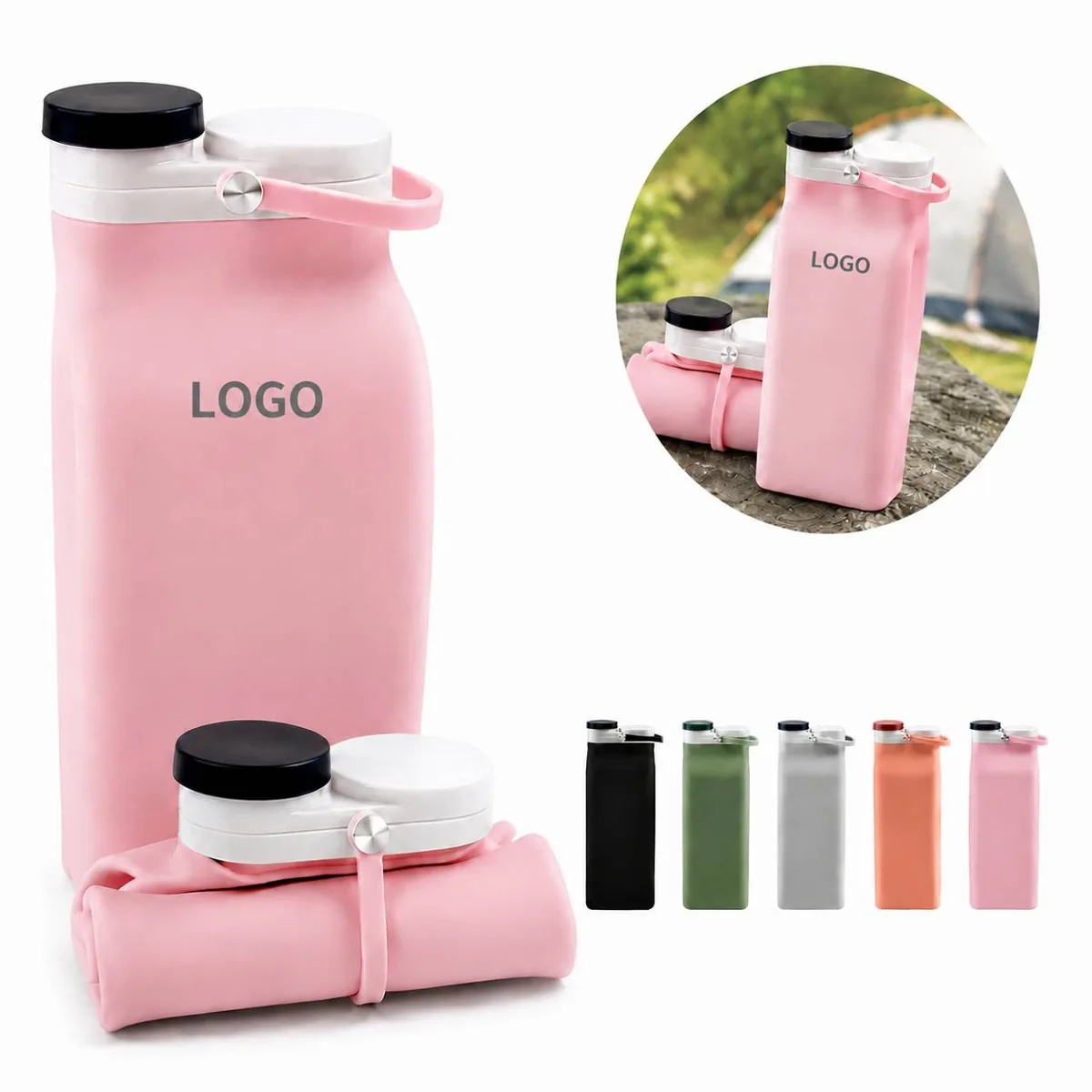 Collapsible Leakproof Silicone Water Bottle 600ml for Travel