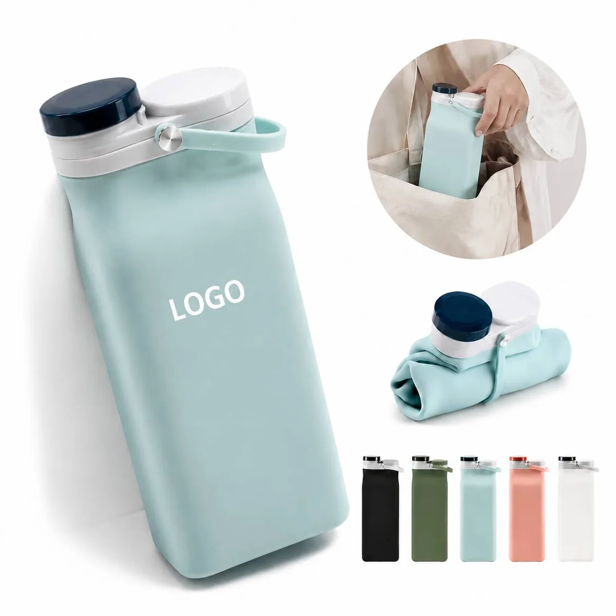 20oz Foldable Silicone Water Bottle with Hand Strap