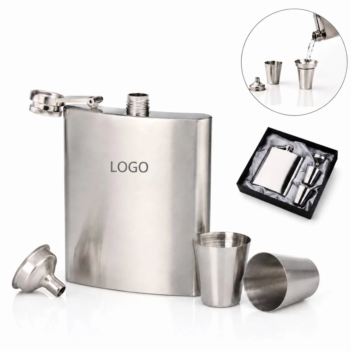 Premium Portable Wine Flask Gift Set with Cups and Funnel