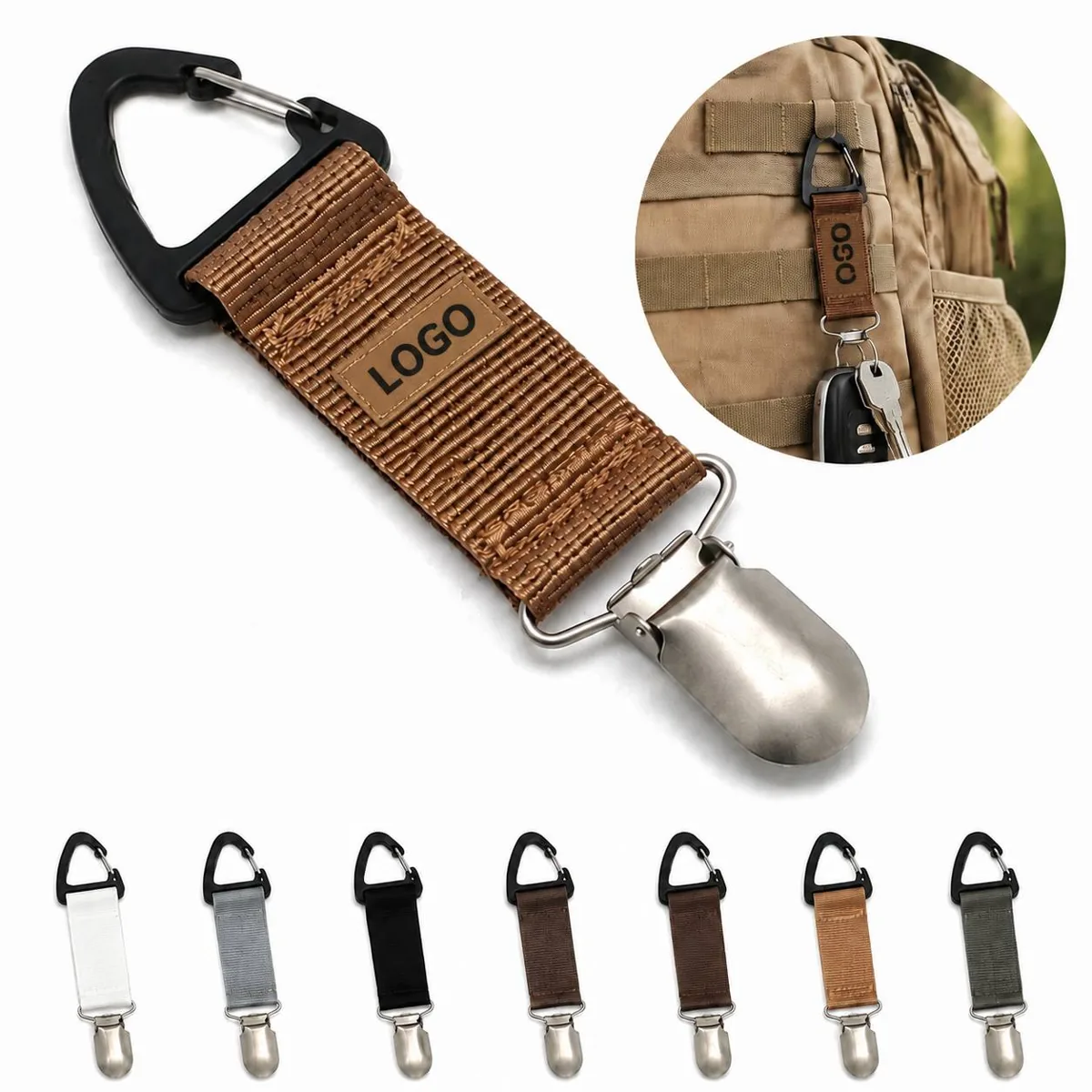 Stretch Polyester Cap Holder with Metal Keyring Hook