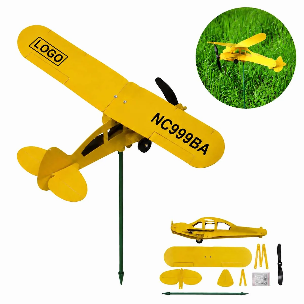 Yellow Airplane Weather Vane Garden Ornament