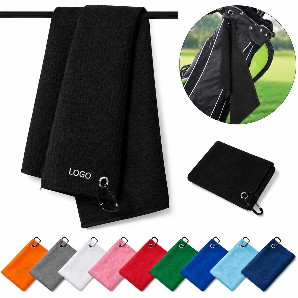 Ultra Absorbent Waffle Microfiber Golf Towel with Carabiner