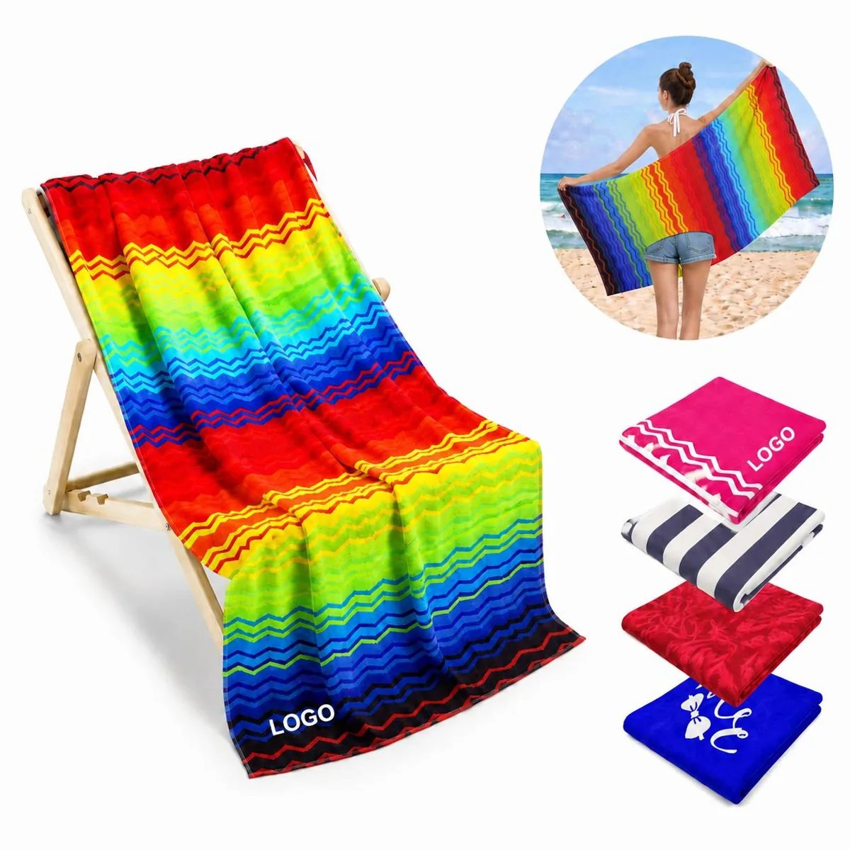 Custom Microfiber Terry Beach Towel Oversized Quick Dry