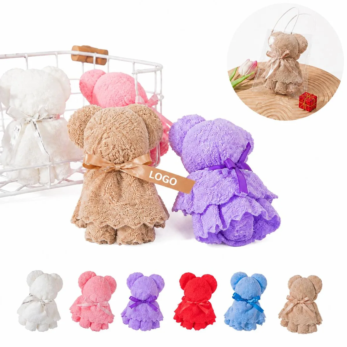 Cozy Bear-Shaped Plush Towel Set with Gift Bag