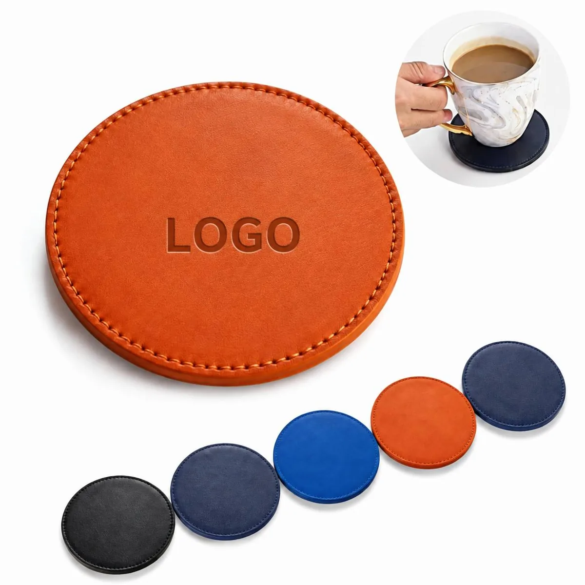 Sleek Vegan Leather Drink Coasters Set, Non-Slip Desk