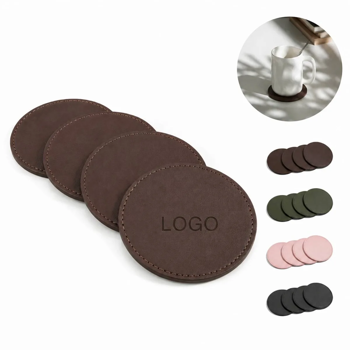 Thickened Faux Leather Round Coasters Set