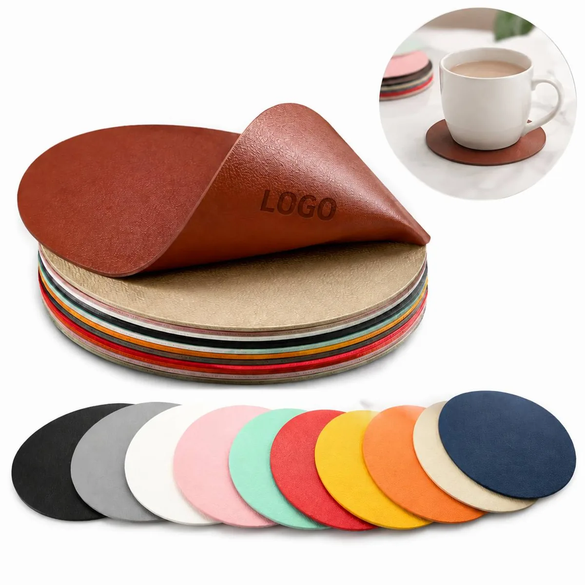 Custom Reversible PU Leather Coasters Set, Dual-Sided