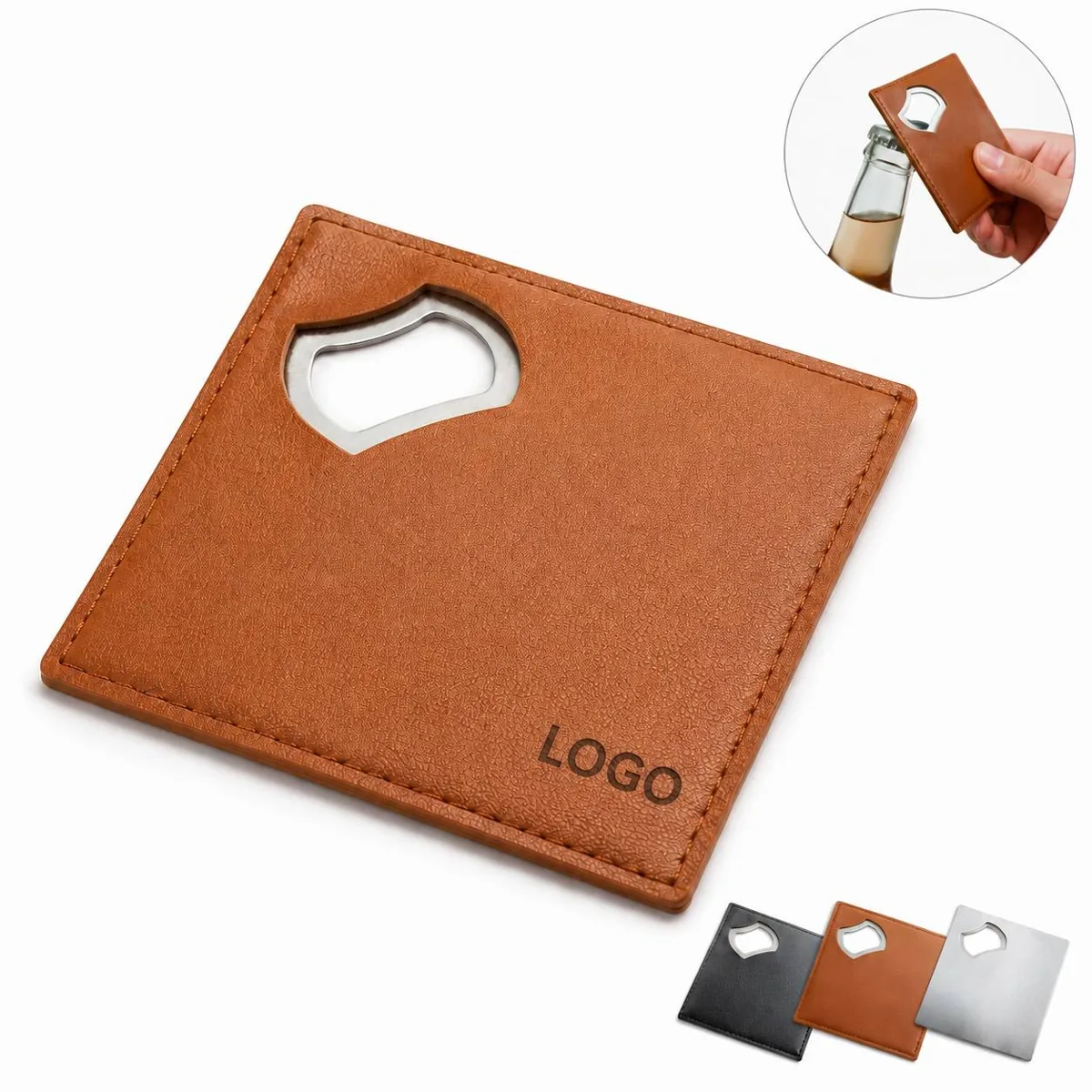 Stainless Steel PU Leather Coaster with Bottle Opener