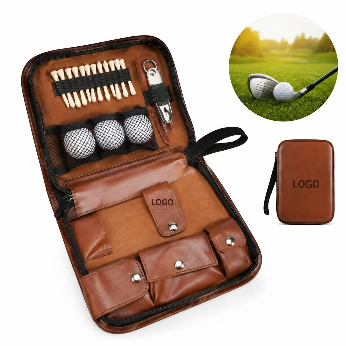 Multi Pocket Golf Gear Pouch Faux Leather Organizer Holder