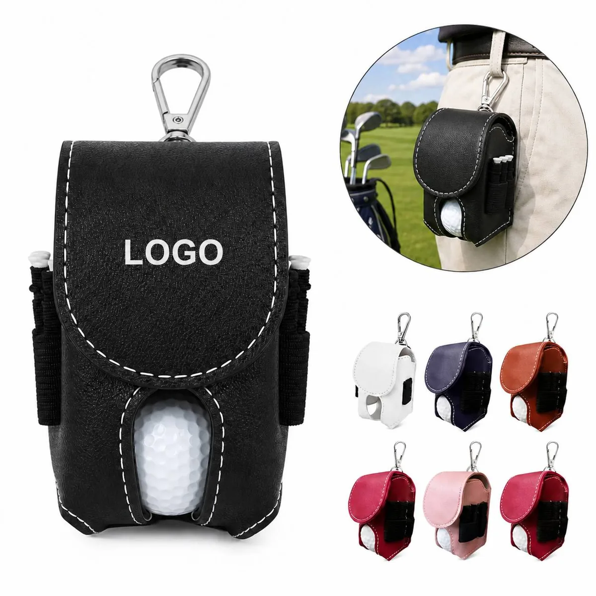 Leather Golf Ball Waist Pouch with Magnetic Snap Holder