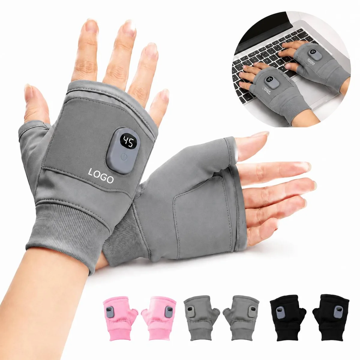 Rechargeable Heated Fingerless Gloves, 3 Heat Levels