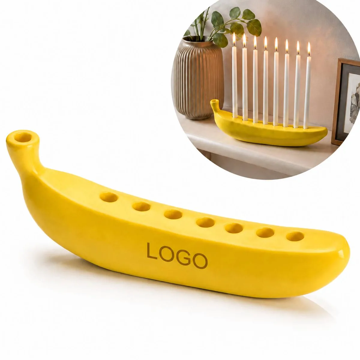 Whimsical Banana Menorah with Eight Candles and Shamash