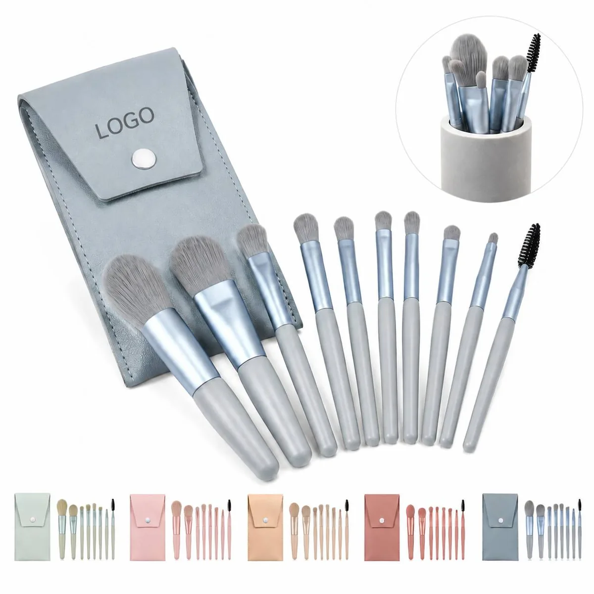 8 Piece Synthetic Makeup Brush Kit with Travel PU Bag