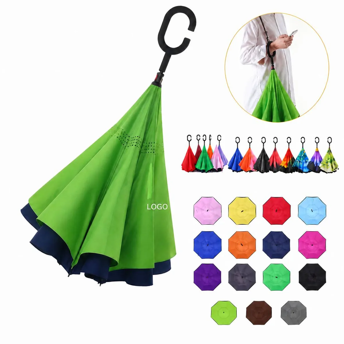 C-Handle Reversible Umbrella Quick-Dry Double-Layer