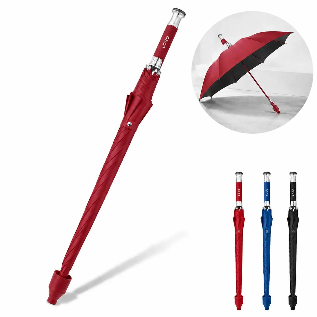 LED Golf Umbrella with Illuminated Shaft Flashlight
