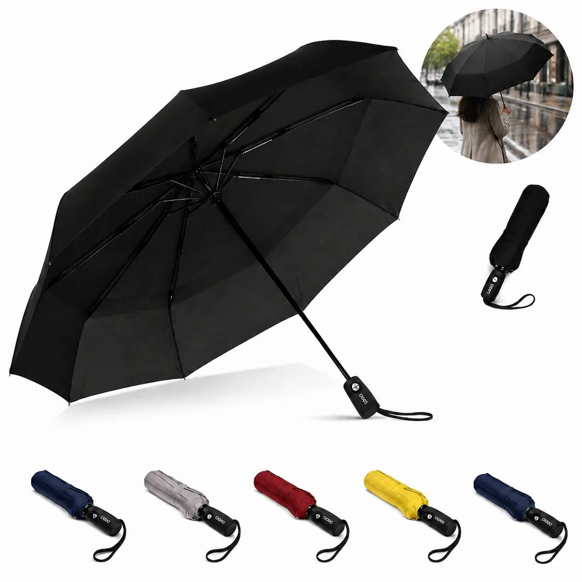 Windproof Travel Umbrella Auto Open Close Compact Double