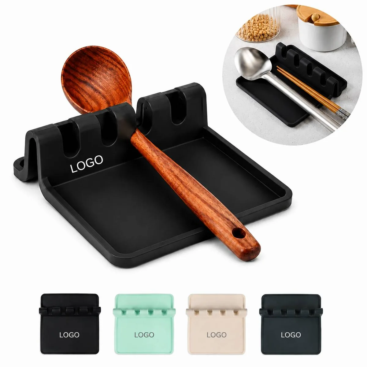 Non Slip Silicone 4 Slot Utensil Rest Heat Resistant