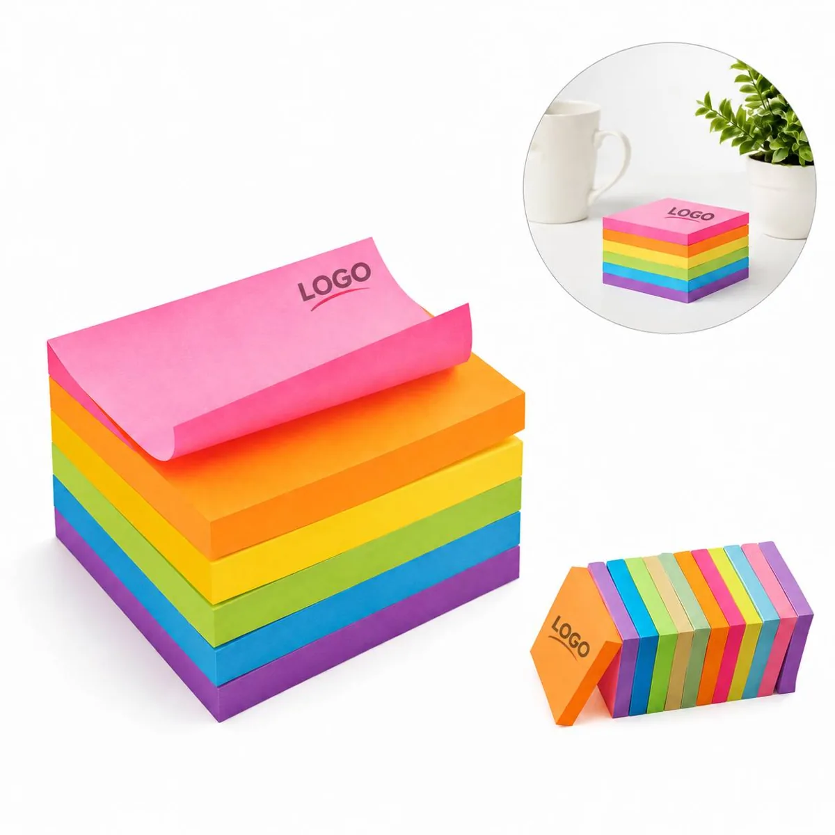 Vibrant Self-Stick Memo Pads Bulk Pack, 100 Sheets Each