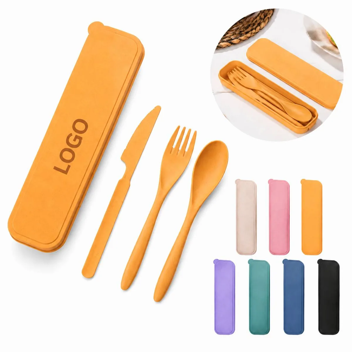 Eco Friendly Wheat Straw Utensils Trio Fork Knife Spoon BPA