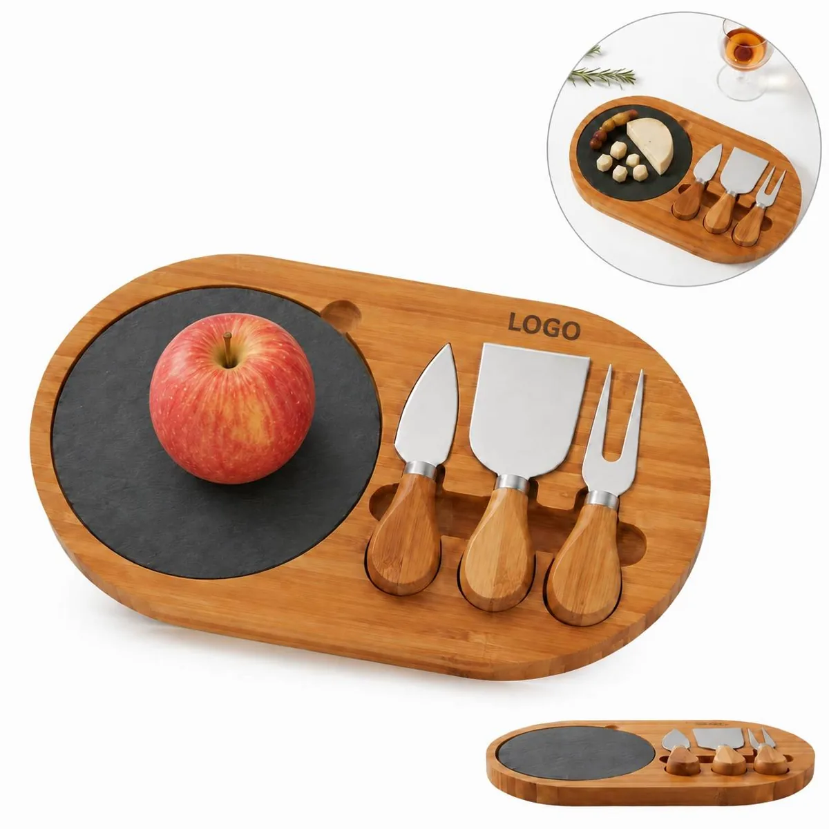 Eco Friendly Bamboo Cheese Board Set with Slate Serving