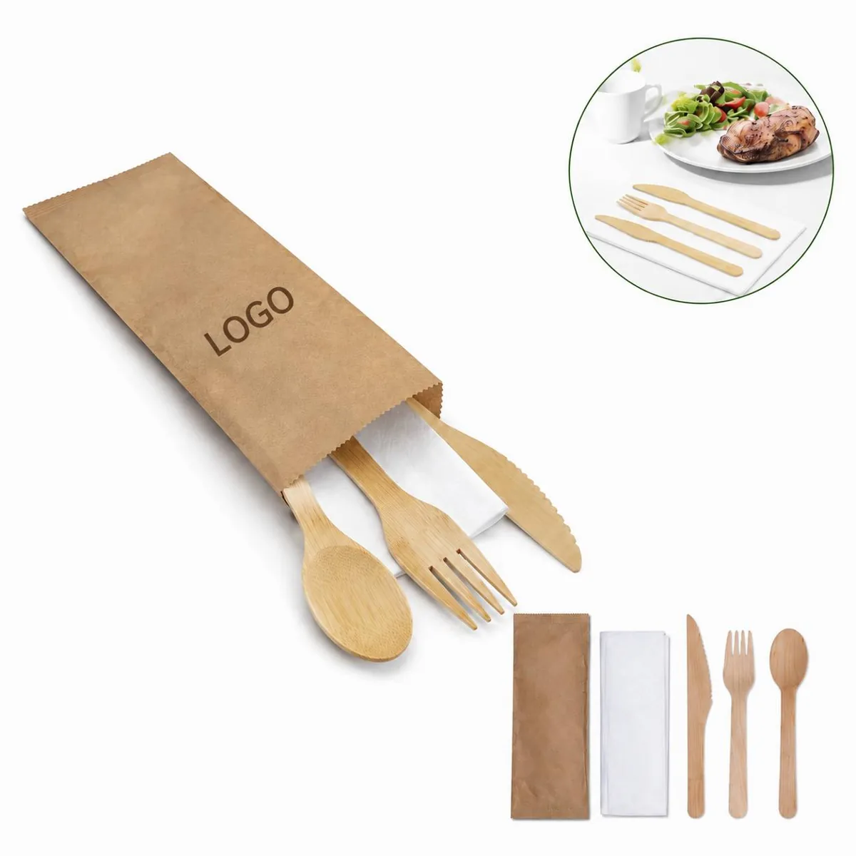Eco Bamboo Cutlery Set Compostable Utensils for Party Events