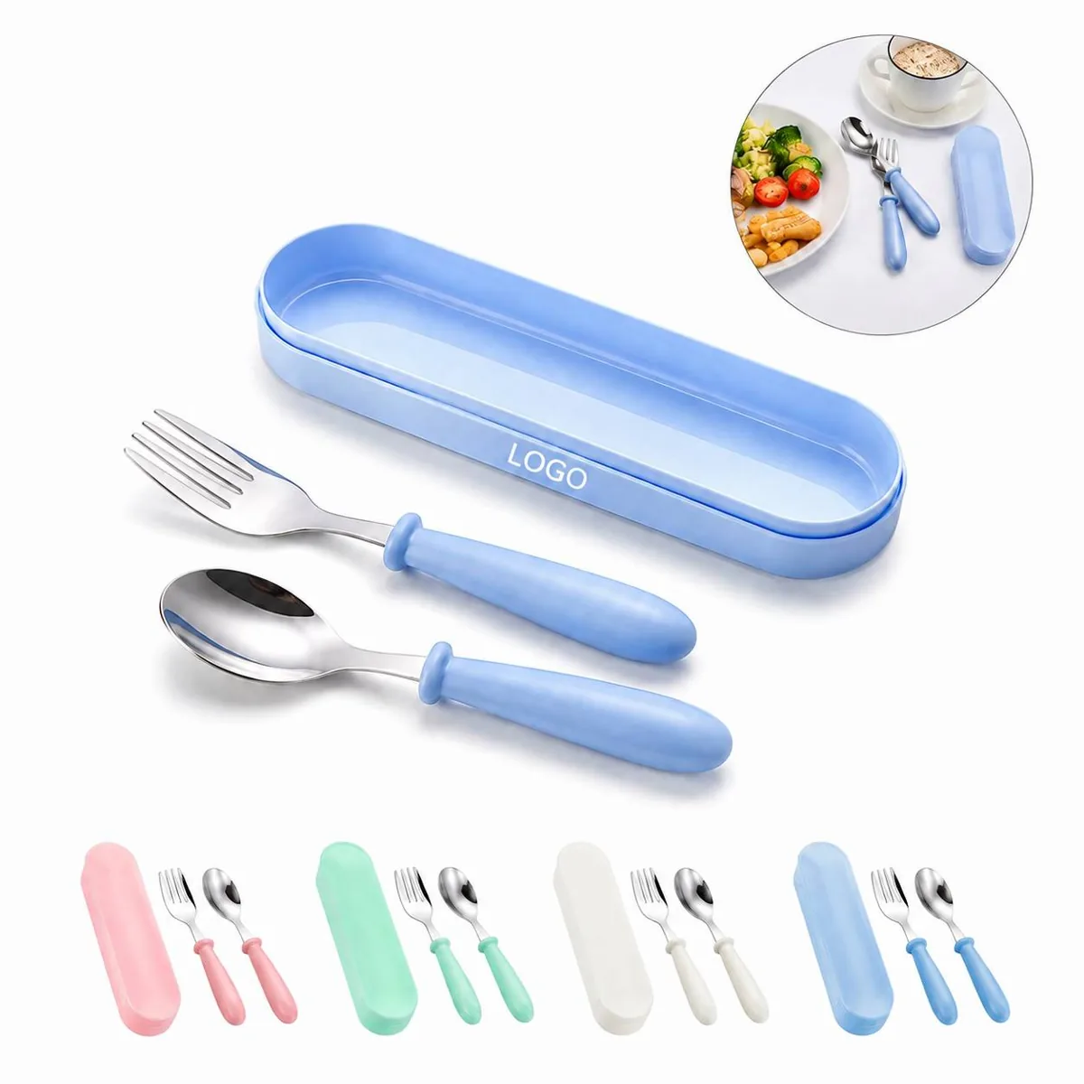 Toddler Stainless Steel Fork Spoon Set with Travel Case
