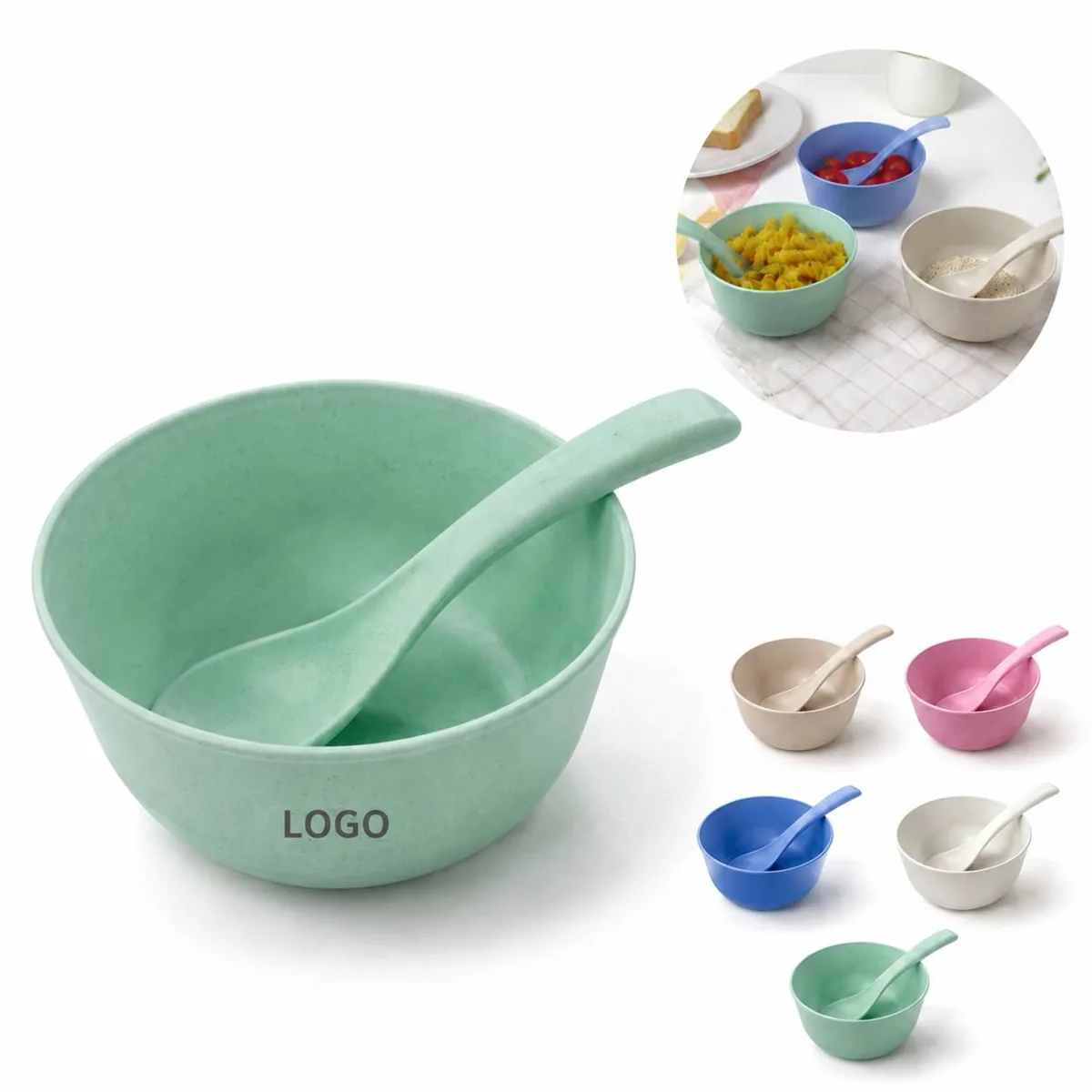 Eco Wheat Straw Bowl Spoon Set, Compostable & Reusable, BPA