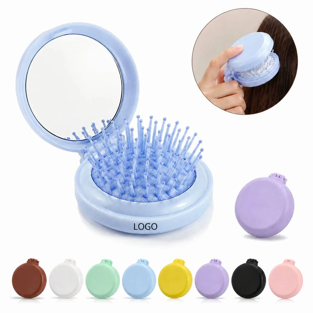 Compact Folding Travel Hairbrush Mirror Comb Set