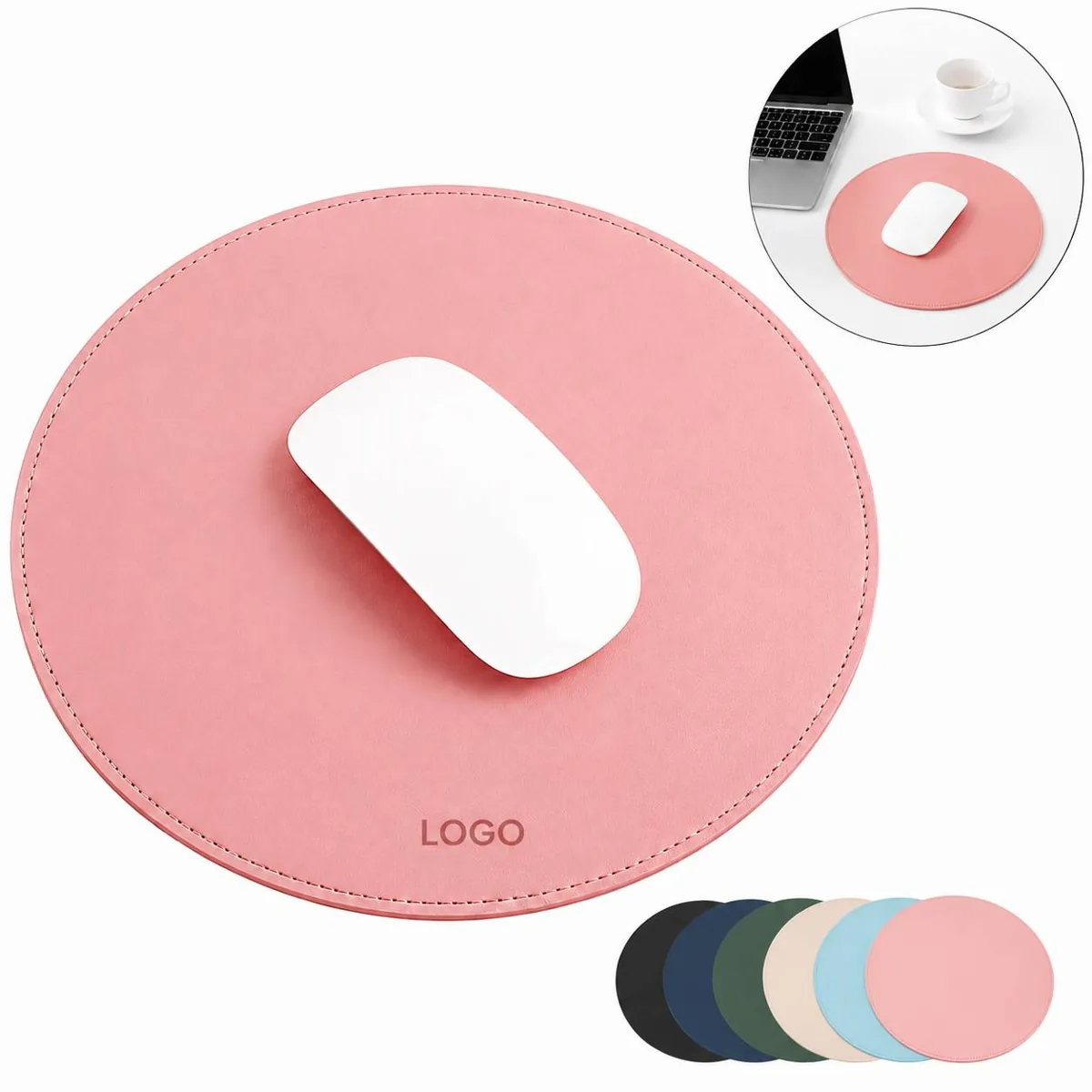 Round Waterproof PU Leather Mouse Pad with Non-Slip Rubber