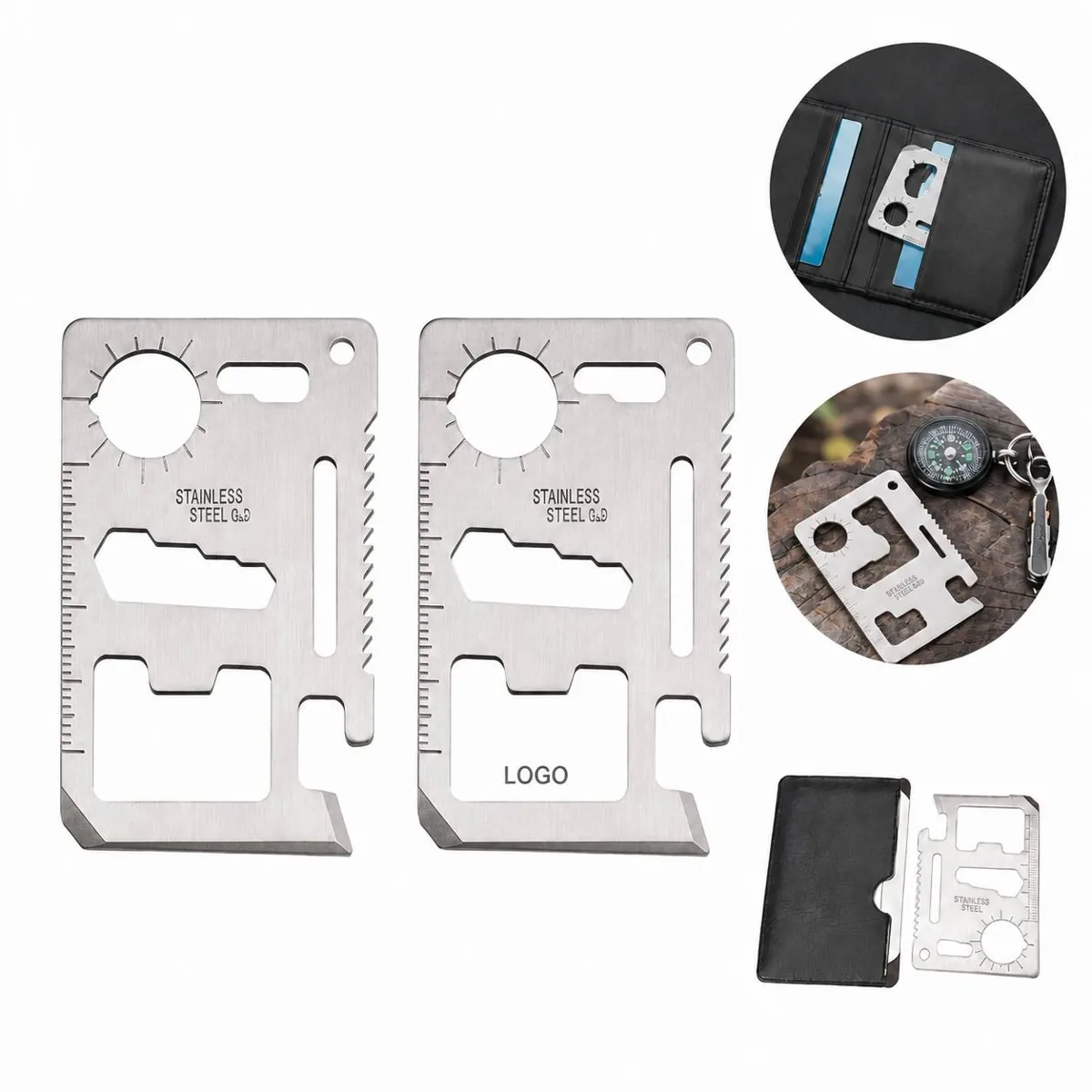 Compact Survival Multi-Tool Wallet Card with Durable Sheath