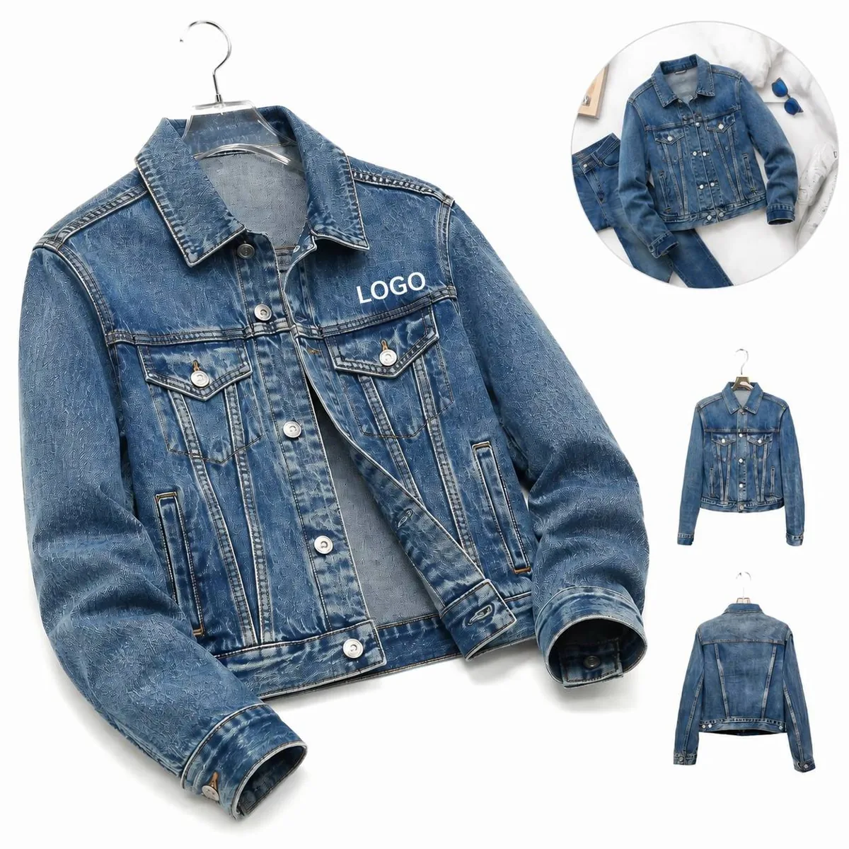 Classic Cotton Denim Jacket with Button Front and Pockets