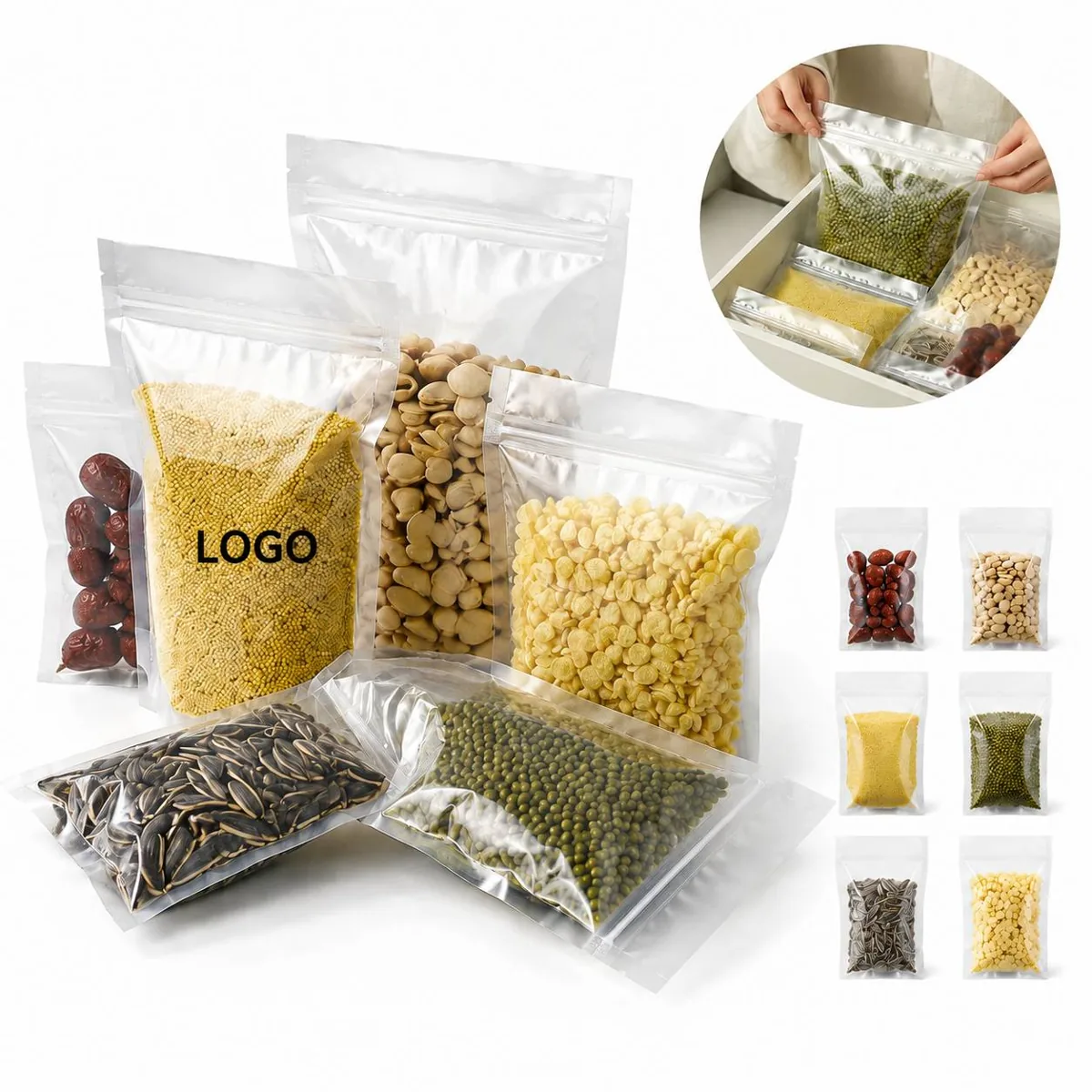 Clear Resealable Food Storage Bags for Pantry, Travel