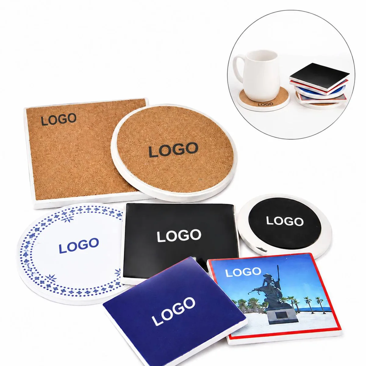Custom Ceramic Stone Absorbent Coasters for Furniture