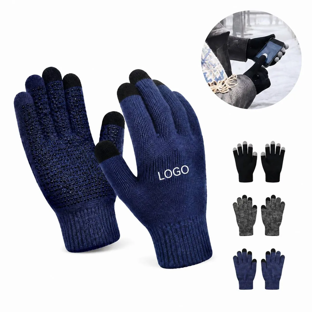 Touchscreen Texting Gloves for Cold Weather, Grey & Black