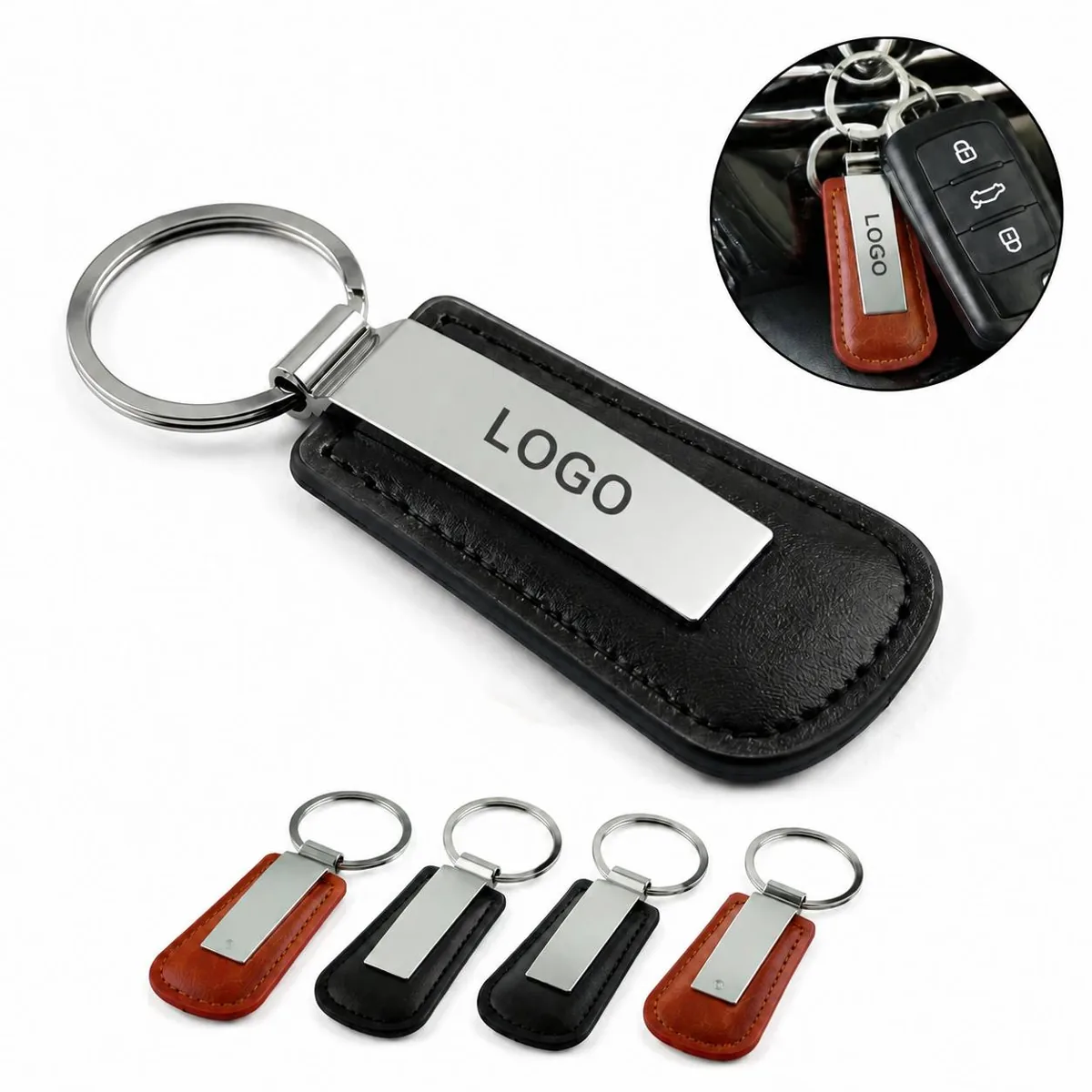 Custom Engravable Metal Keychain with Leather Strap
