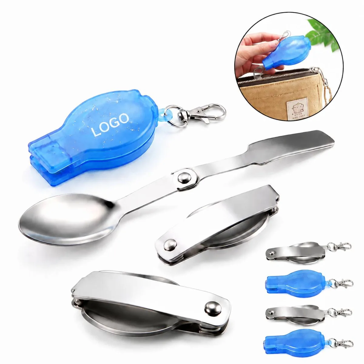 Collapsible Spoon Keychain Set for Camping Hiking Outdoor