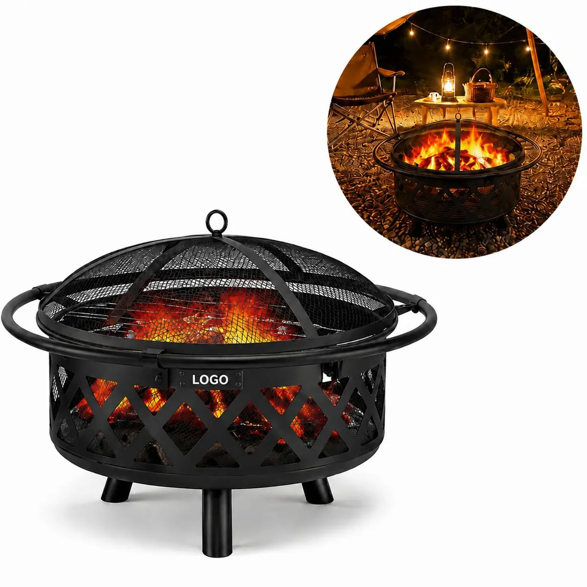 Personalized Star Moon Cutout Steel Fire Pit Set for Patio