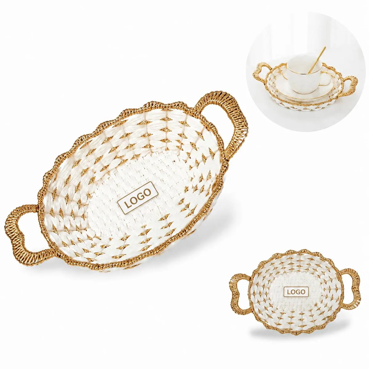 Handwoven Wicker Storage Basket with Handles for Home