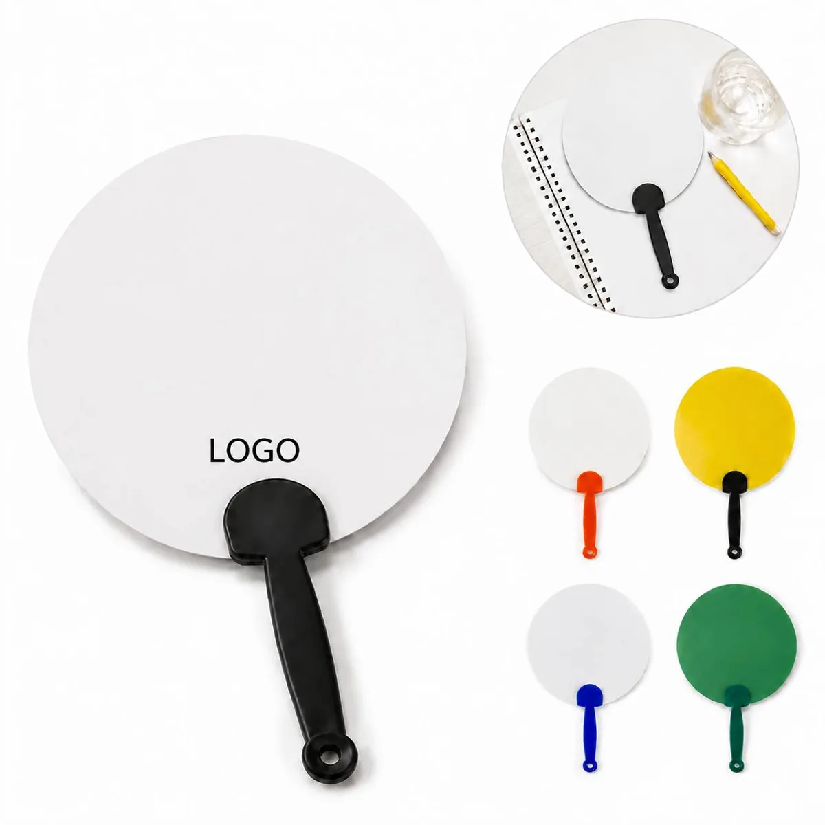 Custom Logo Round Plastic Hand Fan with Comfort Grip Handle